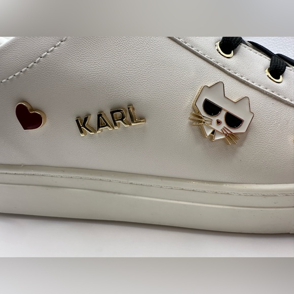 New!Karl Lagerfeld Paris Womens Cate Pins Cute Logo Charm White Sneakers Size 11 - Picture 3 of 10